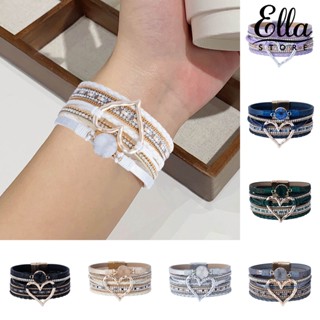 Ellastore123 สร้อยข้อมือ กําไลข้อมือ หนังเทียม เรซิน หลายชั้น สไตล์โบฮีเมียน พังก์ ของขวัญ สําหรับผู้หญิง