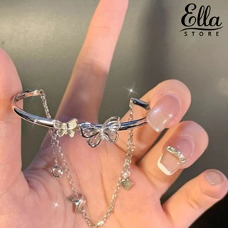 Ellastore123 กําไลข้อมือ โซ่ครึ่งวงกลม ปรับได้ หรูหรา สีเงิน ผีเสื้อกลวง เครื่องประดับแฟชั่น สําหรับผู้หญิง