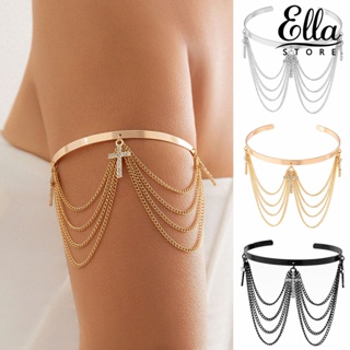 Ellastore123 สร้อยข้อมือ จี้ไม้กางเขน ประดับพลอยเทียม ปรับได้ สไตล์วินเทจ สําหรับผู้หญิง