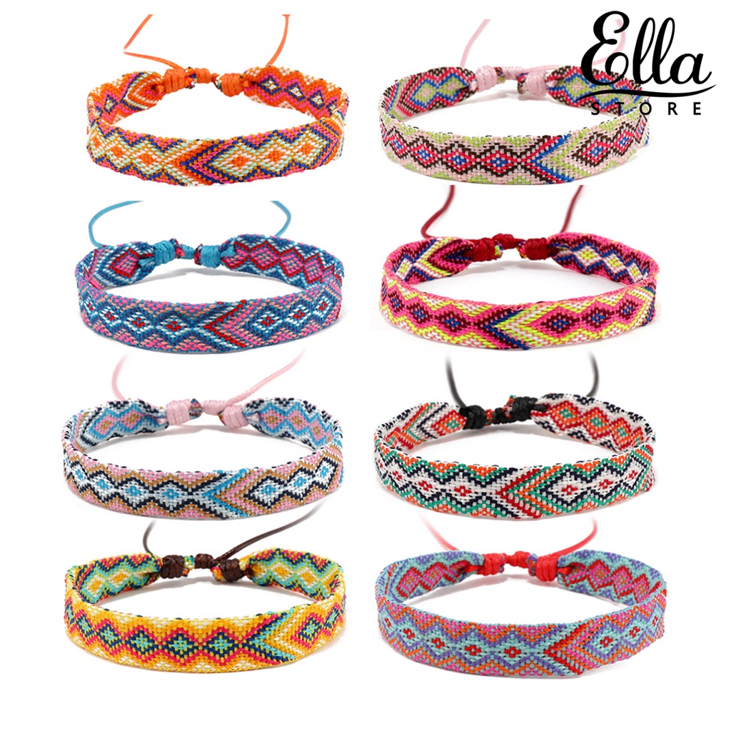 Ellastore123 สร้อยข้อมือ เชือกถัก แฮนด์เมด ลายเรขาคณิต หลากสี ปรับได้ เครื่องประดับแฟชั่น สําหรับคู่รัก