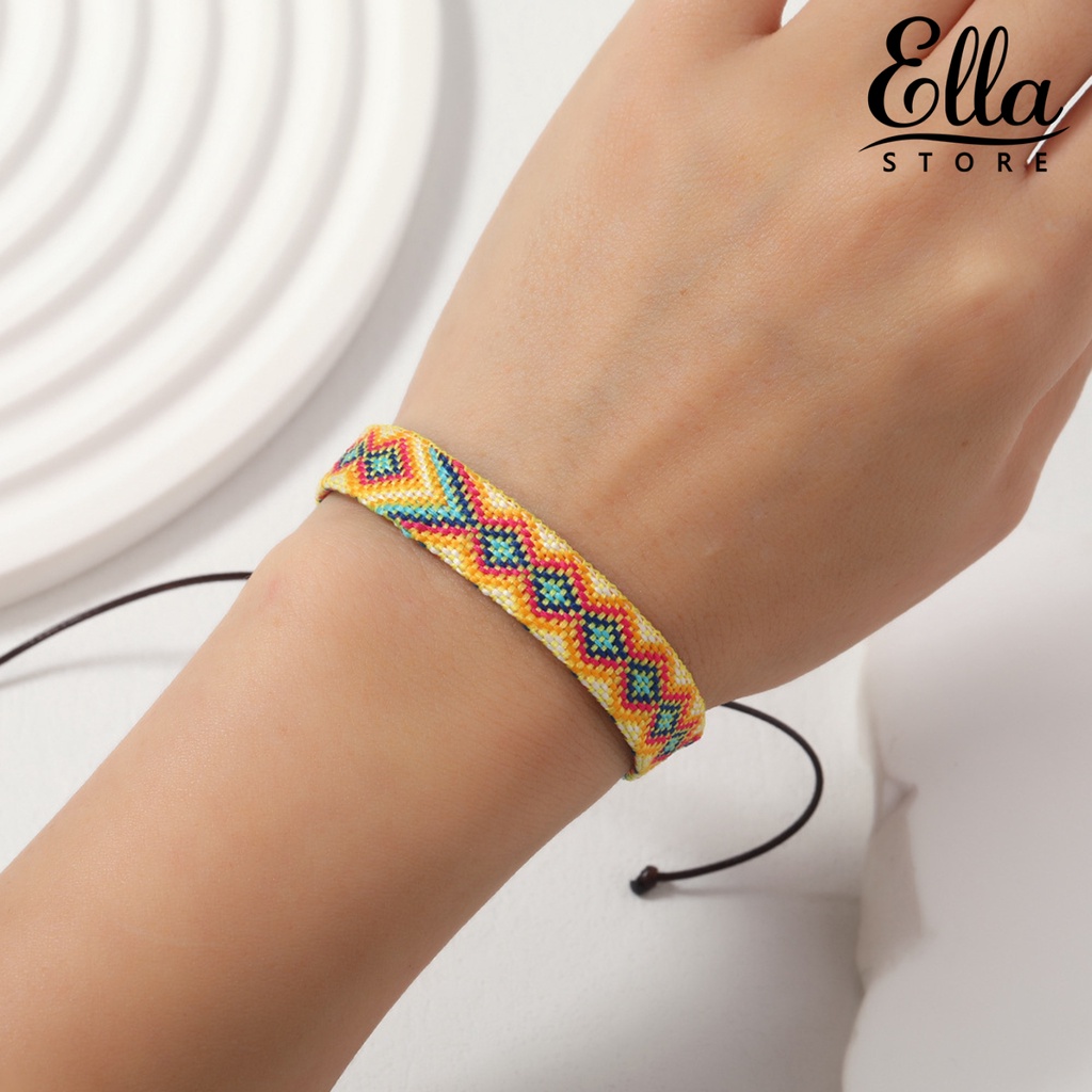 Ellastore123 สร้อยข้อมือ เชือกถัก แฮนด์เมด ลายเรขาคณิต หลากสี ปรับได้ เครื่องประดับแฟชั่น สําหรับคู่รัก