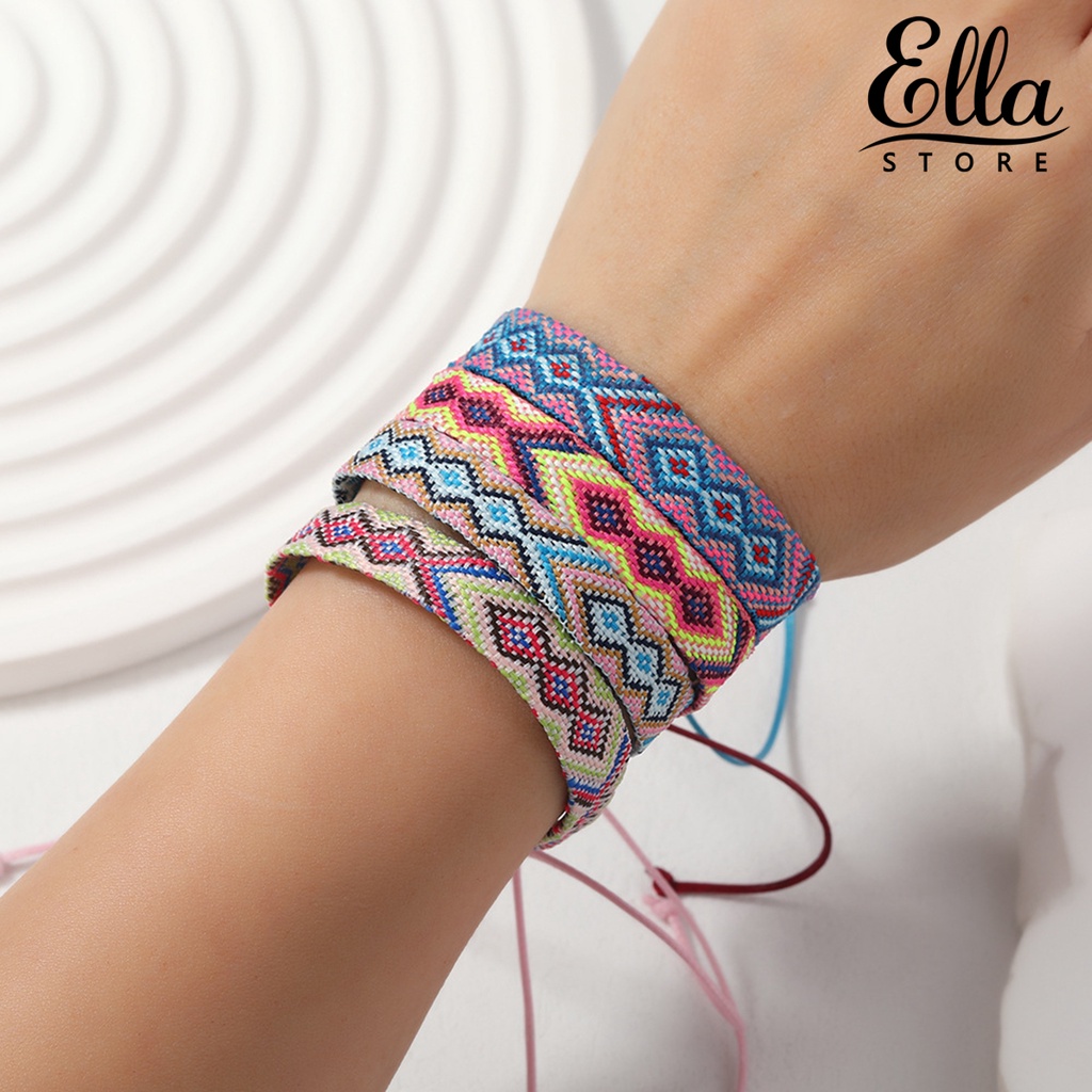 Ellastore123 สร้อยข้อมือ เชือกถัก แฮนด์เมด ลายเรขาคณิต หลากสี ปรับได้ เครื่องประดับแฟชั่น สําหรับคู่รัก