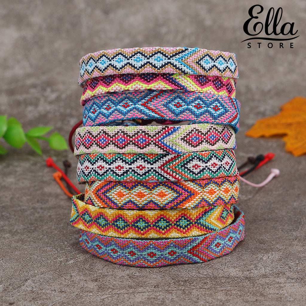 Ellastore123 สร้อยข้อมือ เชือกถัก แฮนด์เมด ลายเรขาคณิต หลากสี ปรับได้ เครื่องประดับแฟชั่น สําหรับคู่รัก