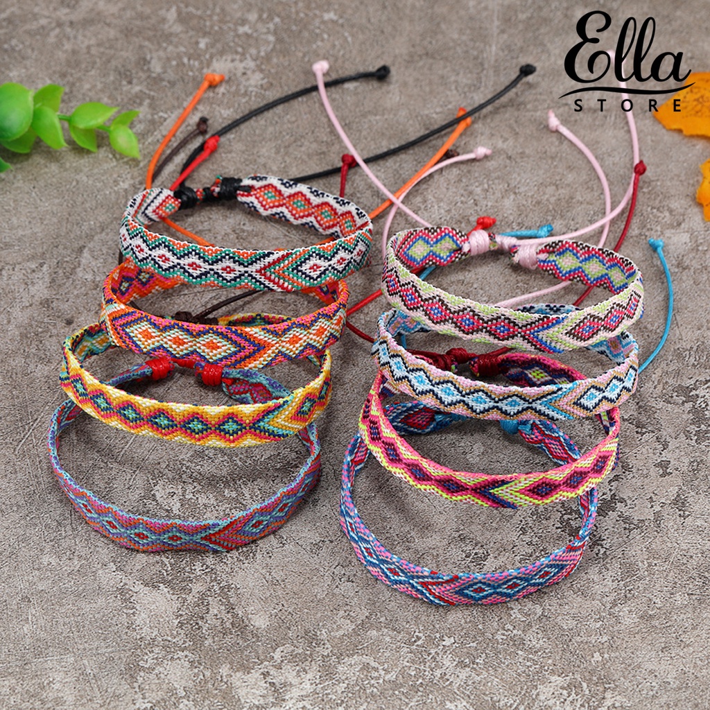 Ellastore123 สร้อยข้อมือ เชือกถัก แฮนด์เมด ลายเรขาคณิต หลากสี ปรับได้ เครื่องประดับแฟชั่น สําหรับคู่รัก