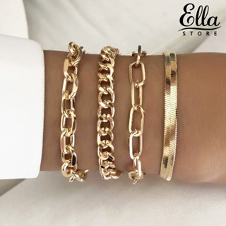 Ellastore123 กําไลข้อมือโซ่ โลหะผสม สีทอง ปรับได้ หรูหรา เครื่องประดับแฟชั่น สําหรับวัยรุ่นผู้หญิง 4 ชิ้น ต่อชุด