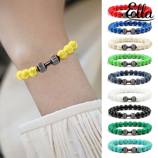 Ellastore123 สร้อยข้อมือลูกปัดหินเทอร์ควอยซ์ธรรมชาติ ทรงกลม หลากสี เครื่องประดับแฟชั่น สําหรับผู้หญิง