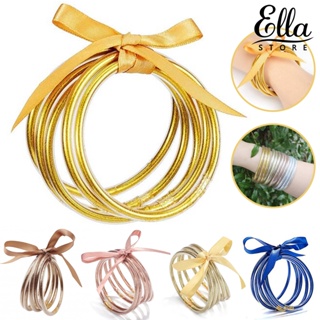 Ellastore123 กําไลข้อมือ เจลลี่ ซิลิโคน ประดับโบว์ ริบบิ้น กลิตเตอร์ แฟชั่น สําหรับผู้หญิง