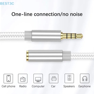 Best3c สายเคเบิลต่อขยายหูฟัง ไนล่อน อลูมิเนียมอัลลอย เกรด 3.5 มม. ลําโพง ตัวผู้ เป็นตัวเมีย