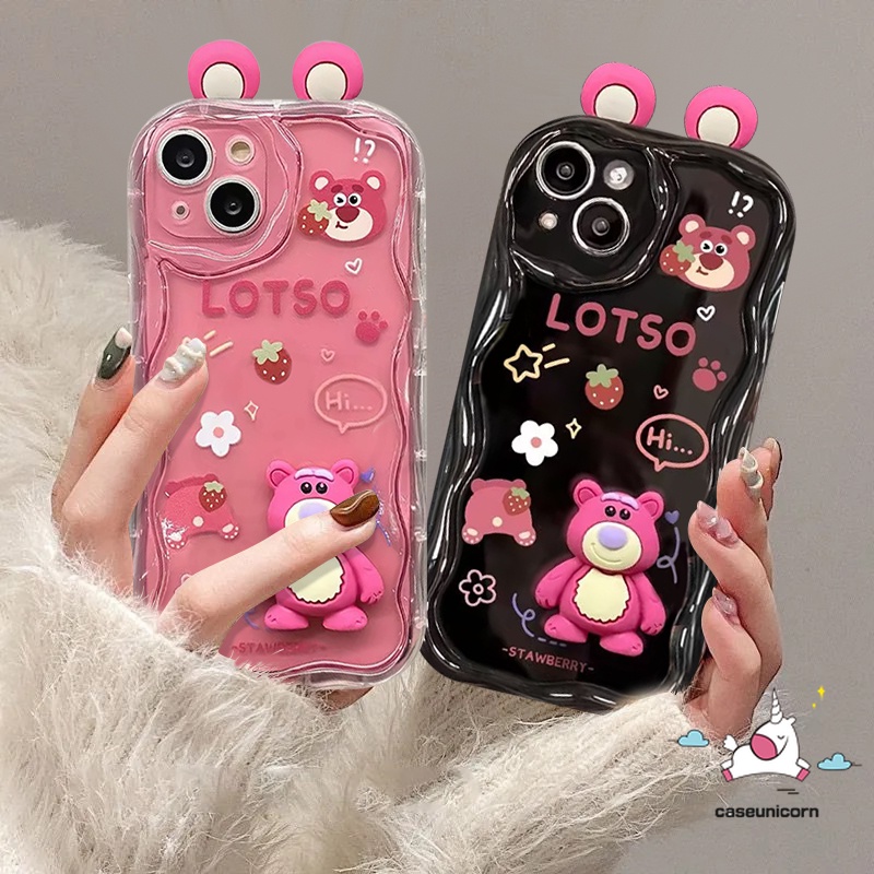 เคสโทรศัพท์มือถือ ลายการ์ตูนหมี สตรอเบอร์รี่ 3D สําหรับ Samsung A14 A13 A54 A53 A24 A23 A04E A11 A10s A12 A34 A04s A20s A03s A52 A20 A30 A33 A32 A31 A50 A04 A21s A51 A03 A50s A52s