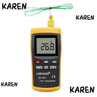 Karen เซนเซอร์วัดอุณหภูมิดิจิทัล จอแสดงผล LCD ช่องเดียว เทอร์โมมิเตอร์ ชนิด K ใช้แบตเตอรี่ -50℃ ถึง 1300℃ อุณหภูมิอุตสาหกรรม