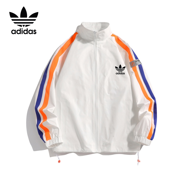 Adidas Clover Mens Classic Three Stripes Windbreaker Couple Casual Versatile Stand Collar Jackets