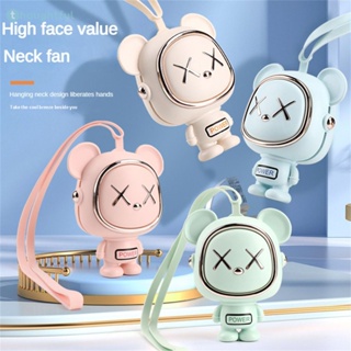 พัดลมพกพา Space Bear Neck Mini Fan Leaf Less Handheld Fan ฤดูร้อนแบบพกพาชาร์จ Usb ควบคุมความเร็วเกียร์ 3 ระดับ พัดลมขนาดเล็กเงียบ TH