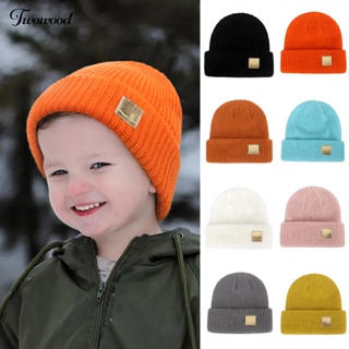 Twowood หมวกถัก สีพื้น น่ารัก หน้ายิ้ม ยืดหยุ่น ไม่หดตัว ให้ความอบอุ่น ฤดูใบไม้ร่วง ฤดูหนาว เด็กทารก เด็กผู้หญิง เด็กผู้ชาย หมวกสําหรับกลางแจ้ง