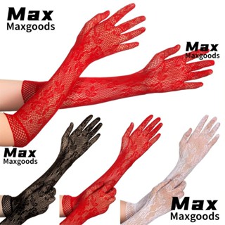 Maxg ถุงมือตาข่ายยาว ลายดอกไม้ ลูกไม้ เซ็กซี่ สําหรับปาร์ตี้ฮาโลวีน คริสต์มาส