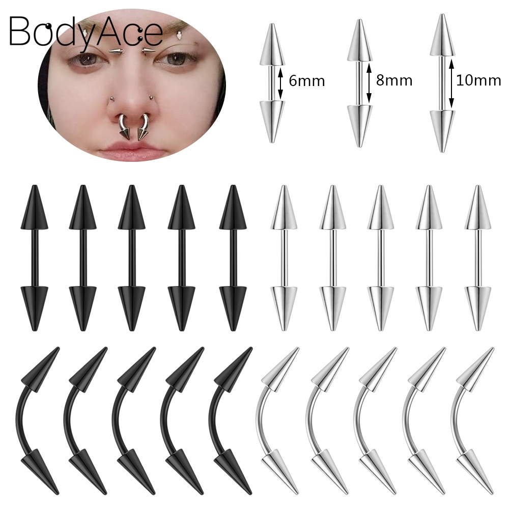 Bodyace จิวเจาะคิ้ว สเตนเลส ทรงกรวย ยาว 6 8 10 มม. สไตล์พังก์ 1 ชิ้น