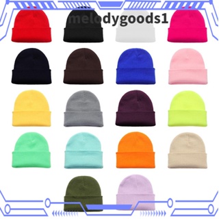 Melodygoods1 หมวกบีนนี่ถัก สีพื้น น่ารัก สําหรับผู้หญิง และผู้ชาย 18 สี