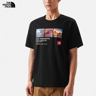 The North Face เสื้อเชิ้ตแขนสั้น ผ้าฝ้าย 100% พิมพ์ลาย Never Stop สําหรับผู้ชาย