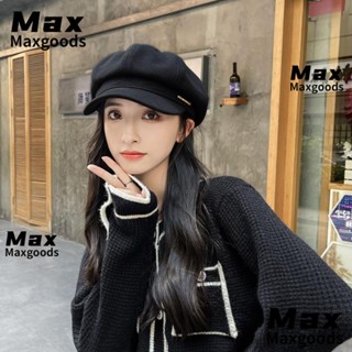 Maxg หมวกเบเร่ต์แปดเหลี่ยม, หมวกเมฆสีทึบ, หมวกเด็กข่าว, หมวกจิตรกรฉลากทอง หลวม ฤดูหนาว