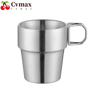 Cvmax แก้วกาแฟ สเตนเลส ด้ามจับพับได้ คาราบิเนอร์ล็อกเอง สําหรับตั้งแคมป์ กลางแจ้ง