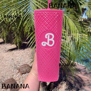 Banana1 แก้วน้ําดื่ม พร้อมหลอดดูด สีชมพู สําหรับตุ๊กตาบาร์บี้ ฟิตเนส