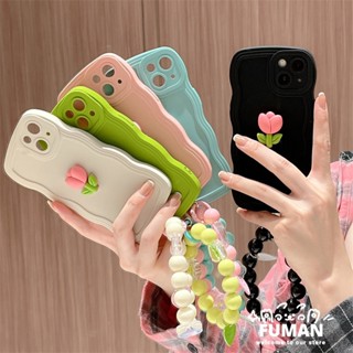 เคสโทรศัพท์มือถือ ซิลิโคนนิ่ม ลายดอกทิวลิป พร้อมสายรัดข้อมือ สําหรับ iphone 15Plus 15 Pro 15Ultra