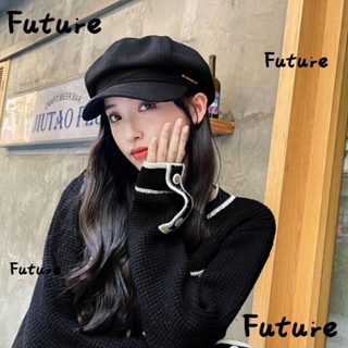 Future หมวกเบเร่ต์ ทรงแปดเหลี่ยม ทรงหลวม ลายฉลากสีทอง แฟชั่นฤดูใบไม้ร่วง กลางแจ้ง