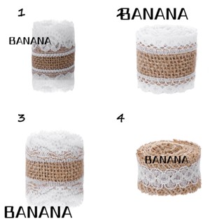 Banana1 โบว์ผ้ากระสอบ ขอบลูกไม้ สไตล์วินเทจ 1 เมตร ต่อม้วน