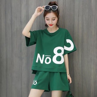 [พร้อมส่ง] ชุดกีฬา เสื้อแขนสั้น กางเกงขาสั้น ผ้าฝ้าย ทรงหลวม พิมพ์ลาย สไตล์เกาหลี แฟชั่นฤดูร้อน สําหรับผู้หญิง 2021