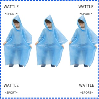 Wattle เสื้อกันฝน PEVA แบบหนา ใช้แล้วทิ้ง สีฟ้า สําหรับเด็ก 3 ชิ้น