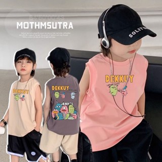 พร้อมส่ง ขายดี เสื้อยืดแขนกุด ผ้าฝ้ายแท้ สไตล์เกาหลี ญี่ปุ่น แฟชั่นฤดูร้อน สําหรับเด็กผู้ชาย 2023