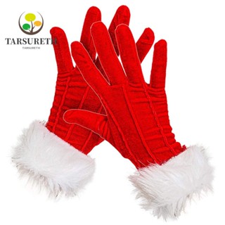 Tarsureth ถุงมือกํามะหยี่นุ่ม สีแดง คริสต์มาส สําหรับผู้ชาย ผู้หญิง