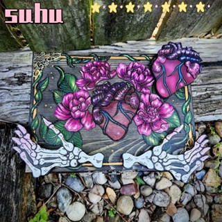 Suhuhd กล่องกุญแจซ่อนไม้ รูปหัวกะโหลก หัวใจ สําหรับใส่กุญแจ ของขวัญฮาโลวีน