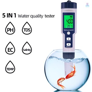 [T&amp;L] เครื่องวิเคราะห์คุณภาพน้ํา ดิจิทัล 5 in 1 PH TDS EC อุณหภูมิ ทดสอบความเค็ม IP67 กันน้ํา หน้าจอแบ็คไลท์