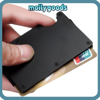 Moilyhd กระเป๋าสตางค์ โลหะ สีดํา บล็อก RFID บาง ใส่บัตรเครดิต