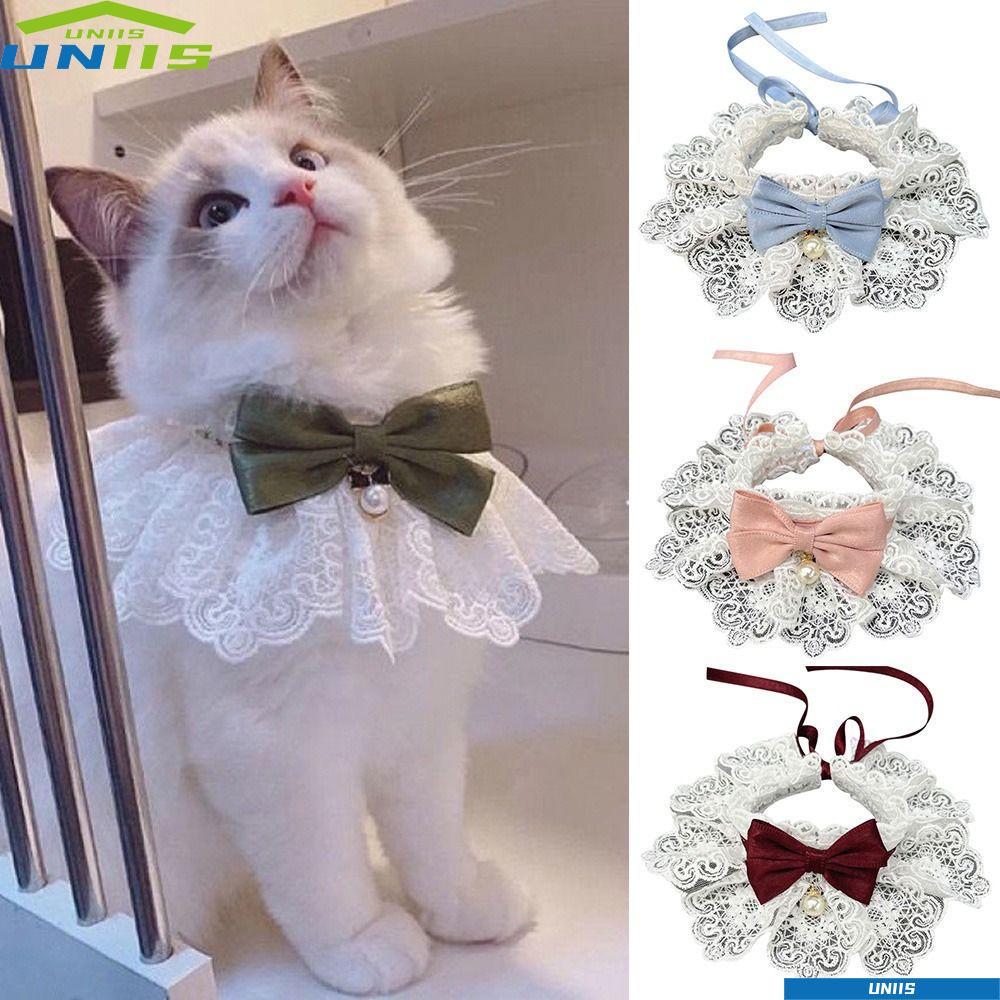 Uniis ผ้าพันคอลูกไม้ ประดับโบว์ อุปกรณ์เสริม สําหรับสัตว์เลี้ยง สุนัข แมว