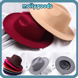 Moilyhd Fedora หมวกปีกกว้าง ผ้าขนสัตว์ สไตล์วินเทจ สําหรับผู้หญิง ผู้ชาย ใส่เต้นรํา ปาร์ตี้