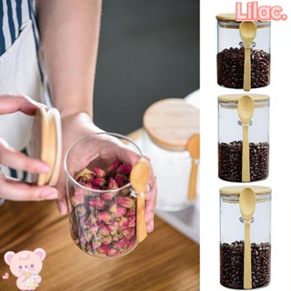 Lilac ขวดโหลแก้วใส พร้อมฝาปิดไม้ไผ่ สําหรับจัดเก็บข้าวโอ๊ต กาแฟ