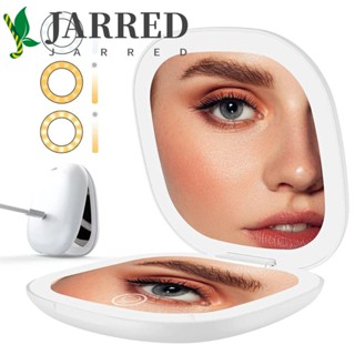 Jarred กระจกแต่งหน้า LED สองด้าน พับได้ สี่เหลี่ยม ของขวัญการเดินทาง สีชมพู สีดํา แสงสว่าง กระจกโต๊ะเครื่องแป้ง กระจกพับ