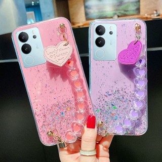 ใหม่ เคสโทรศัพท์มือถือ ซิลิโคนนิ่ม TPU กันกระแทก ลายกลิตเตอร์ดาว 3D พร้อมสายคล้องมือ หรูหรา สําหรับ VIVO V29 Y27 Y36 Y78 5G 4G 2023 VivoV29 VivoY27