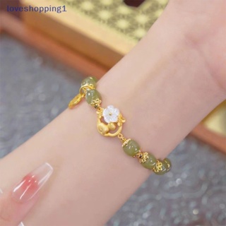 Loveshopping สร้อยข้อมือโซ่ จี้หยก รูปกระต่าย ดอกไม้ นําโชค เรียบง่าย เครื่องประดับแฟชั่น สําหรับผู้หญิง ของขวัญ TH