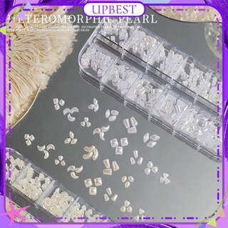 ♕ Nail Art 12 Grid Flat Shaped Irregular Pearl Jewelry Highlight Mini Water Drop Love Mix Drill อุปกรณ์ตกแต่งเล็บแต่งเล็บสำหรับร้านเล็บ 2 แบบ UPBEST