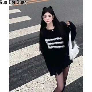 Ruo Bei Xuan เสื้อสเวตเตอร์ย้อนยุคสไตล์ไฮสตรีทแบบใหม่เฉพาะของผู้หญิง