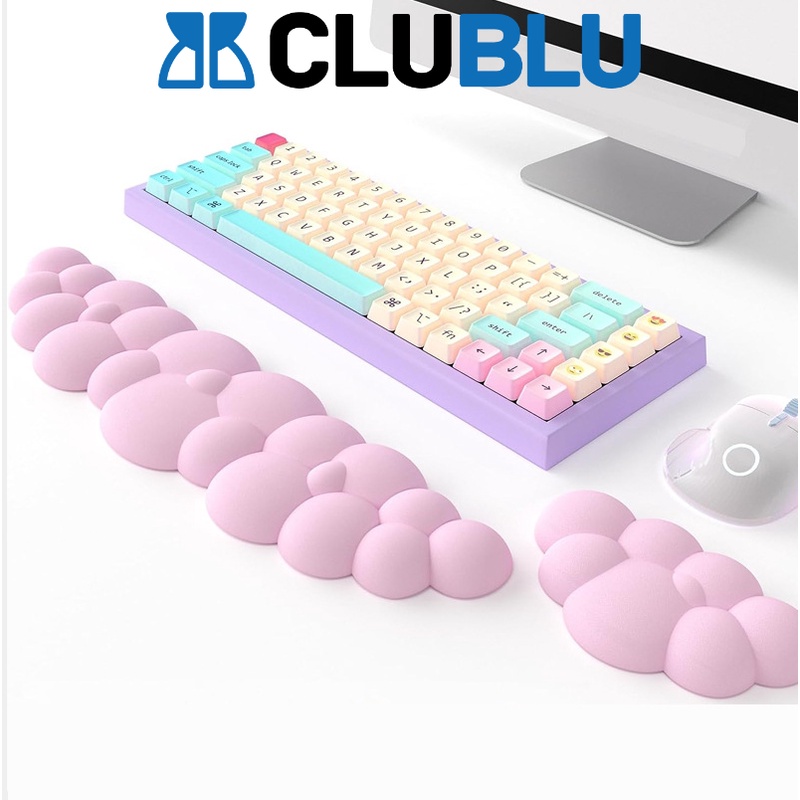 <CLUBLU> แผ่นรองข้อมือคีย์บอร์ด  แผ่นรองข้อมือเม้าส์ลายก้อนเมฆ  ที่รองข้อมือคีย์บอร์ด สายรัดข้อมือหนัง รองรับคีย์บอร์ด กันลื่น ลายก้อนเมฆ สําหรับสํานักงาน