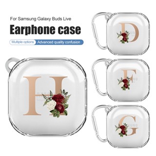 เคสหูฟัง PC แบบใส กันกระแทก ลายตัวอักษร พร้อมหัวเข็มขัด สําหรับ Samsung Galaxy Buds Live Buds Pro Buds 2 Pro Buds 2