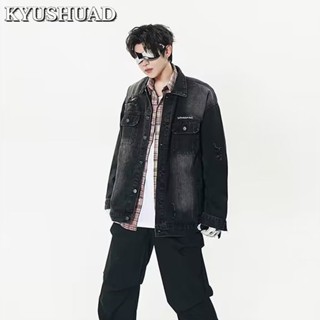 KYUSHUAD หลวมคู่เสื้อลำลองใหม่ยุโรปและอเมริกาฮิปฮอปเก่าปักแจ็คเก็ตยีนส์