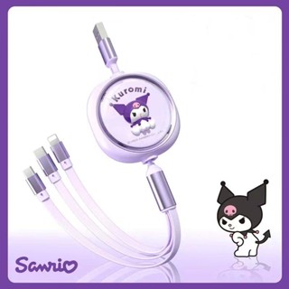 3 in 1 สายชาร์จ ลายการ์ตูน Sanrio Kuromi My Melody Hello Kitty 66W พับเก็บได้ สําหรับ Iphone Android Type-c