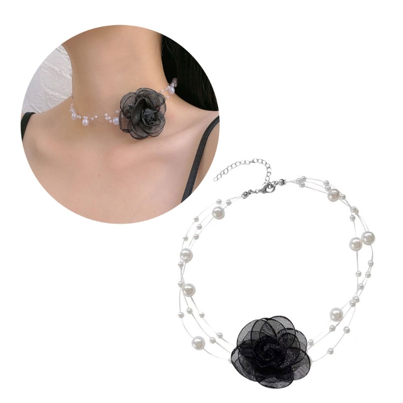 BST เส้นด้ายดอกไม้ Choker สร้อยคอมุกวาวจากไข่มุก ออกแบบโรแมนติก สไตล์คลาวิกอล สำหรับงานพิเศษของคุณ