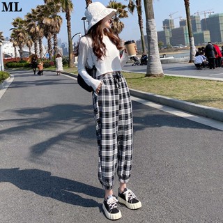 Shopkeepers selection# black and white plaid pants womens summer thin loose feet 2021 New slimming all-match casual Harlan sports pants 8.21N