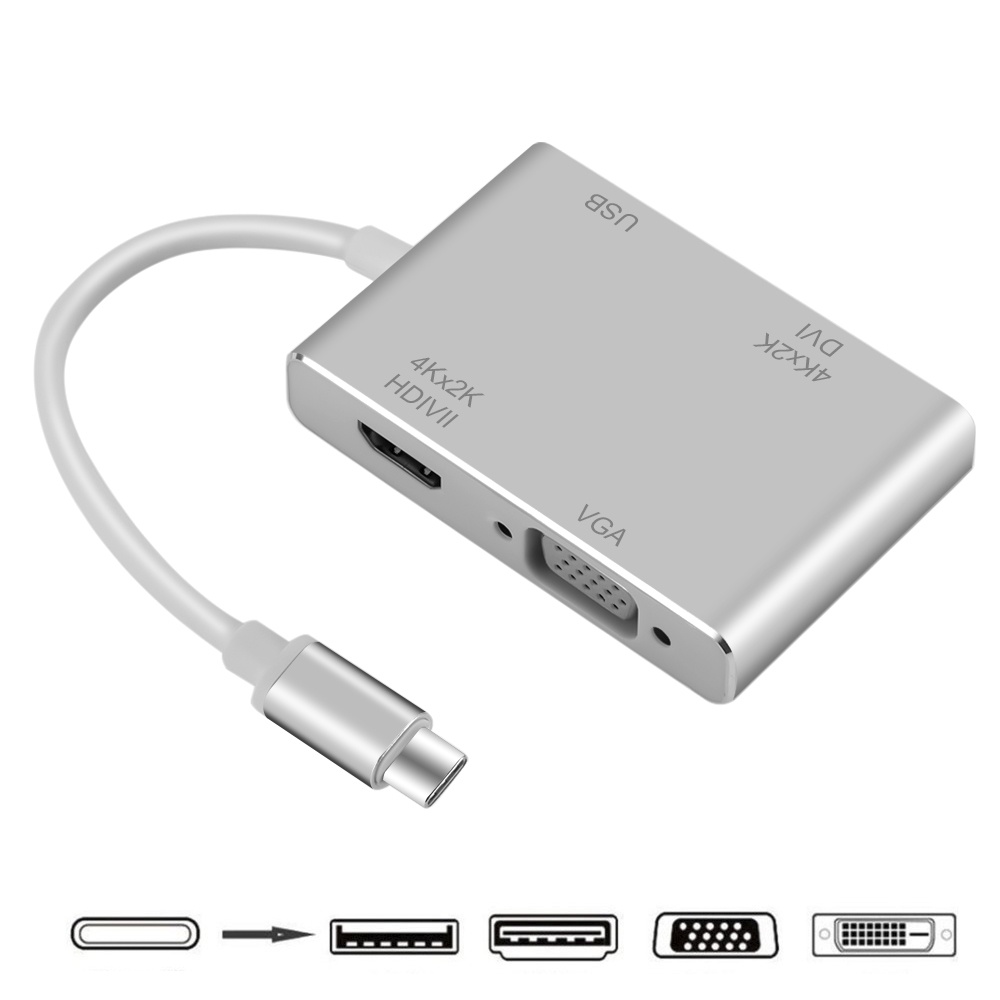 อะแดปเตอร์ฮับ USB C เป็น 4K HDMI VGA DVI USB3.0 Type C สําหรับ MacBook Pro 2019 2018 MacBook Air LenovoYoga Dell XPS 13