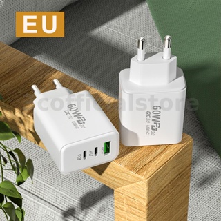 Apd-60 อะแดปเตอร์ชาร์จ USB PD 3 พอร์ต 60W Dual USB-C+USB-A PD QC3.0 ปลั๊ก EU ชาร์จเร็ว ปลั๊ก US